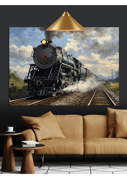 Siyah Buharlı Klasik Tren Dekoratif Kanvas - Mdf Ahşap Tablo fırsatları