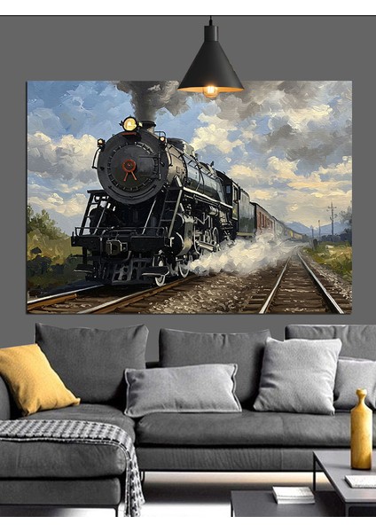 Siyah Buharlı Klasik Tren Dekoratif Kanvas - Mdf Ahşap Tablo indirimleri