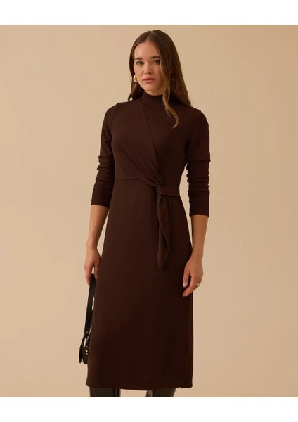 10002521310012 Karından Bağlamalı Soğuk Triko Elbise