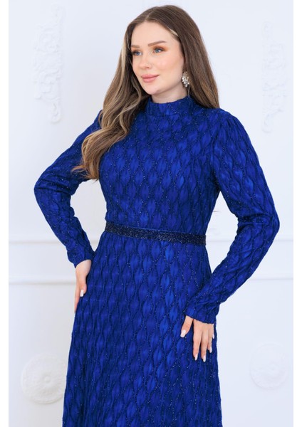 Lina Tesettür Abiye Elbise Indigo fiyatları