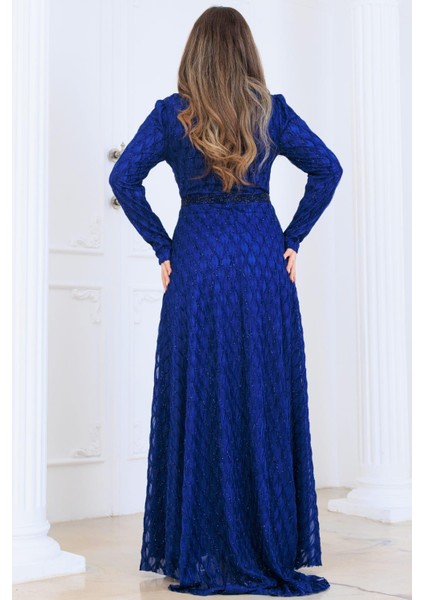 Lina Tesettür Abiye Elbise Indigo modelleri