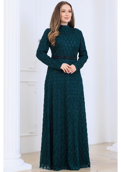 Lina Tesettür Abiye Elbise Zümrüt modelleri