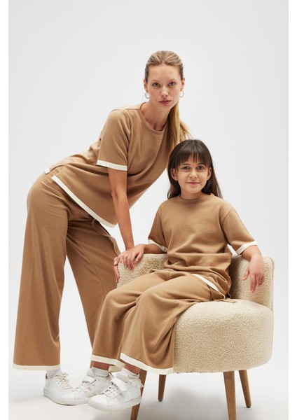 Rumi Kadınbeli Kemerli Triko Pantolon - Camel fırsatları