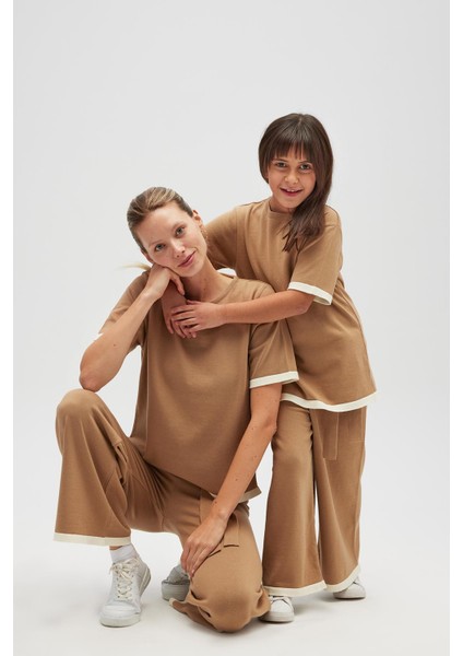 Rumi Kadınbeli Kemerli Triko Pantolon - Camel