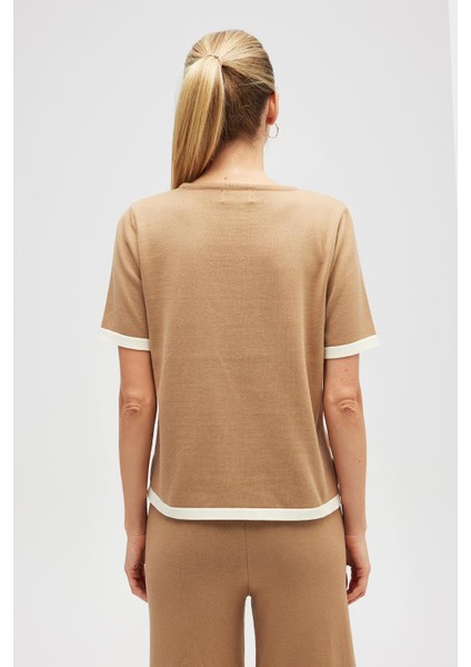 Rumi Kadınbeli Kemerli Triko Pantolon - Camel