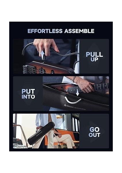 Hush-X Elektro Gitar Kiti - Tüy Işığı Başsız Gitar, Seyahat ve Uygulama Için Harika, Kolay Montaj Standlı Maun Katı Gövdesi, Konser Çantası, Tüm Aksesuarlar, Sunburst modelleri
