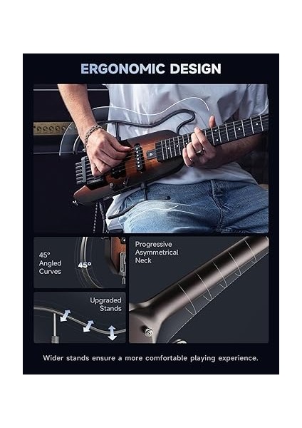 Hush-X Elektro Gitar Kiti - Tüy Işığı Başsız Gitar, Seyahat ve Uygulama Için Harika, Kolay Montaj Standlı Maun Katı Gövdesi, Konser Çantası, Tüm Aksesuarlar, Sunburst fırsatları
