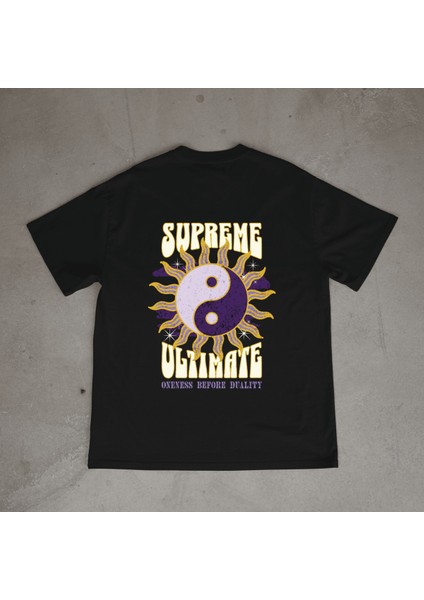 Supreme Tasarım Baskılı Siyah Oversize T-Shirt