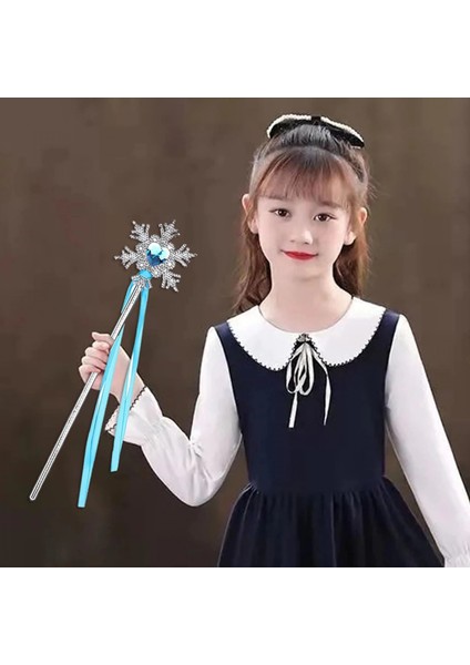 Kar Taneli Mavi Kalp Taşlı Saten Kurdeleli Karlar Ülkesi Elsa Asası Sopası 34 cm modelleri