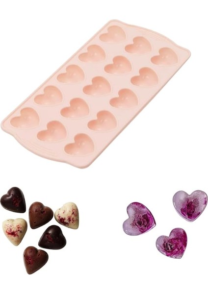 Kalp Çikolata ve Buz Kalıbı - 15 Hazneli, Pratik, Esnek Yapılı ve Çok Yönlü - Kalp Tasarımlı Buz Küpü Kalıbı (Soft Pembe)