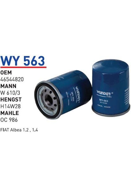 WY563 Oem 46544820 Fiat Albea 1.2,1.4 Otomobil Yağ Filtre Oil Filter