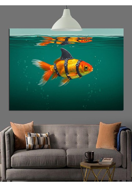 Altın Balık Köpek Balığı Taklidi Dekoratif Kanvas - Mdf Ahşap Tablo modelleri