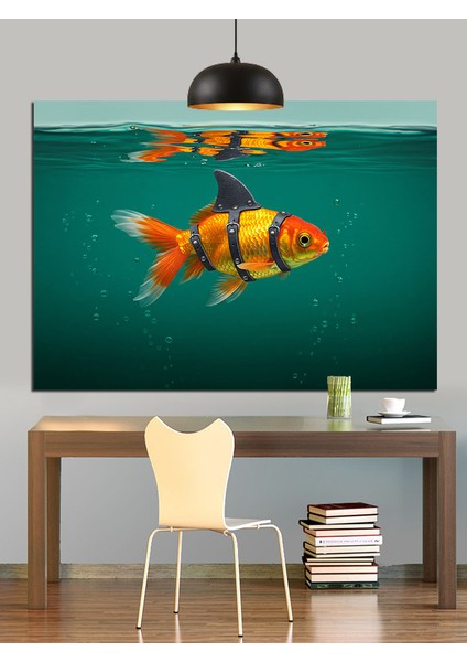 Altın Balık Köpek Balığı Taklidi Dekoratif Kanvas - Mdf Ahşap Tablo fırsatları