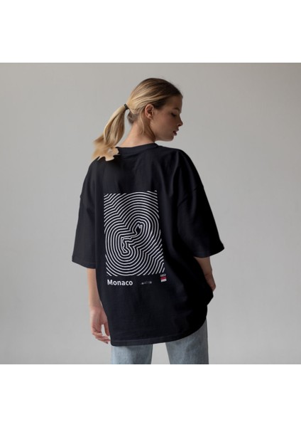 Circuit De Monaco Artwork Oversize Tişört - Siyah modelleri