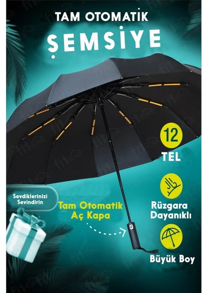 12 Telli Otomatik Şemsiye Rüzgara Dirençli emniyetli Geniş ve Dayanıklı Tasarım tam Otomatik Şemsiye