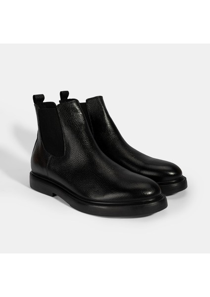 Erkek Siyah Lastikli Deri Bot