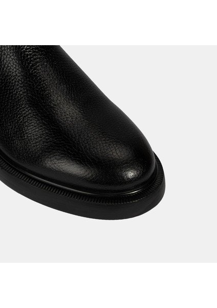 Erkek Siyah Lastikli Deri Bot