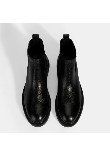 Erkek Siyah Lastikli Deri Bot
