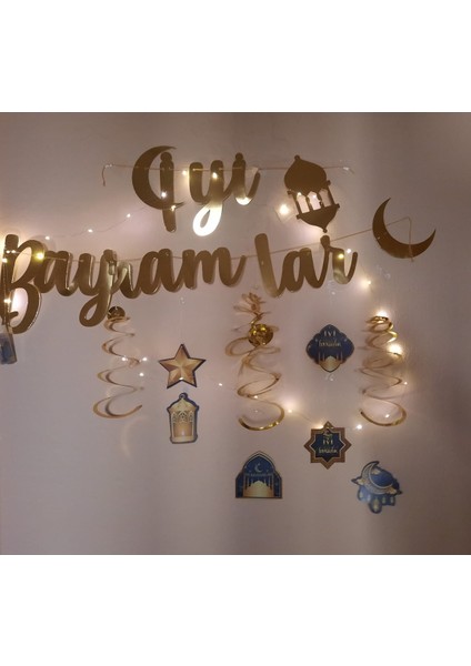 Iyi Bayramlar Kaligrafi 6'lı Tavan Süs 3 mt Ledli Iyibayramlar Set