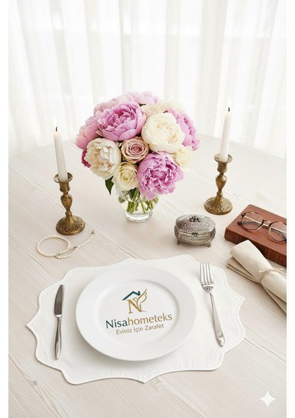 6 Adet Nakışlı Keten Amerikan Servis - Keten Supla