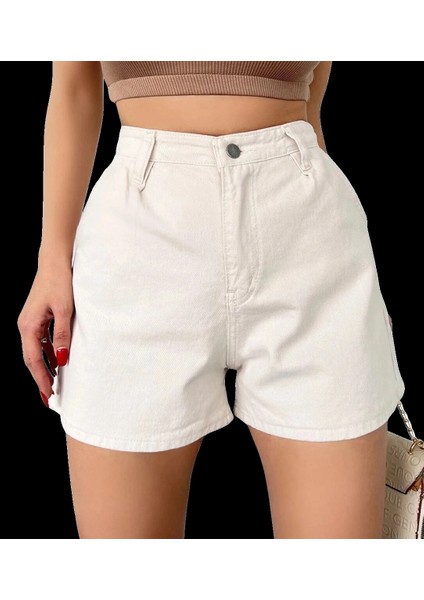 Mini Denim Şort Cepli -Krem fiyatları