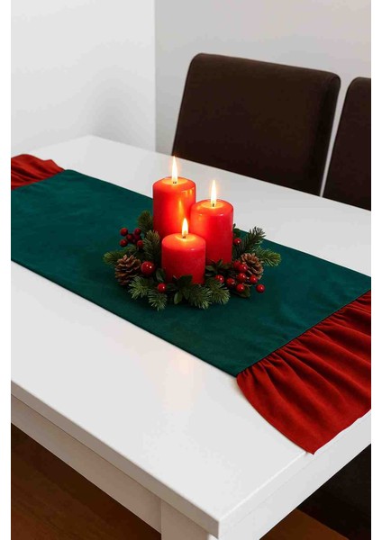 Fırfırlı Runner Yeşil Kırmızı Noel Yılbaşı fiyatları