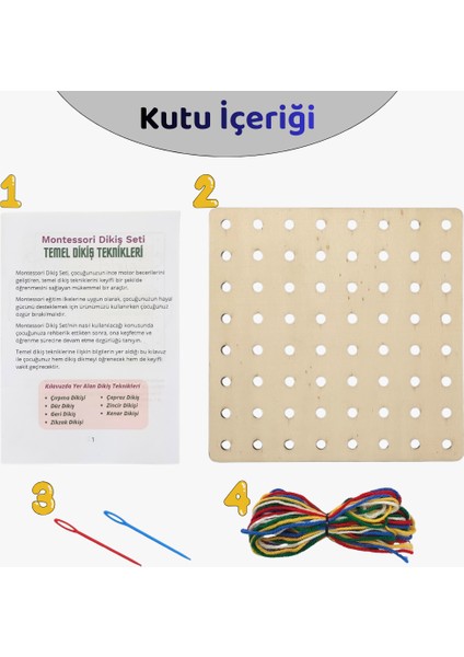Ahşap Montessori Dikiş Seti | Çocuklar Için Eğitici Oyuncak | Iğne, Iplik ve Delikli Tahta ile Dikiş Öğrenme modelleri