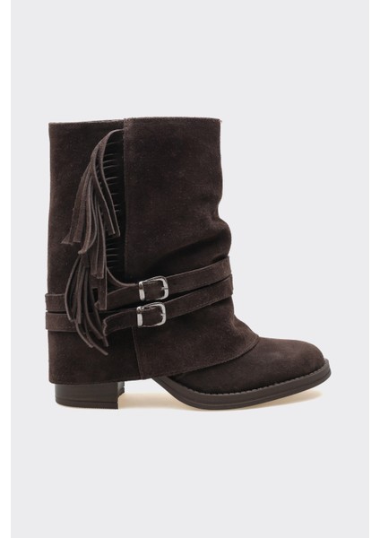 Leros Kahverengi Hakiki Deri Süet Bot