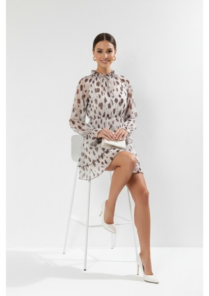 Fırfır Yaka Tül Detay Şifon Elbise fiyatları