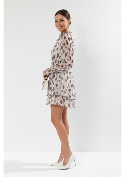 Fırfır Yaka Tül Detay Şifon Elbise modelleri