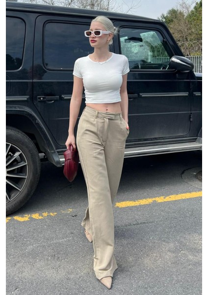 Bej Kemerli Bol Paça Pantolon MG1992 modelleri