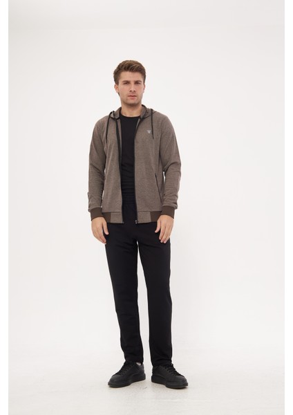 Erkek Pamuklu Tam Fermuarlı Kapüşonlu Eşofman Takımı Kahve 5296-K indirimleri