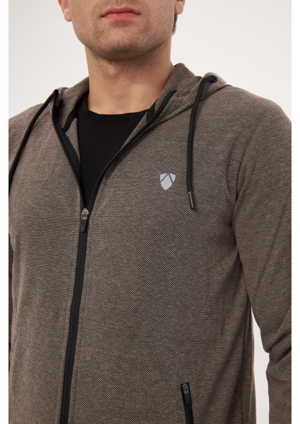 Erkek Pamuklu Tam Fermuarlı Kapüşonlu Eşofman Takımı Kahve 5296-K