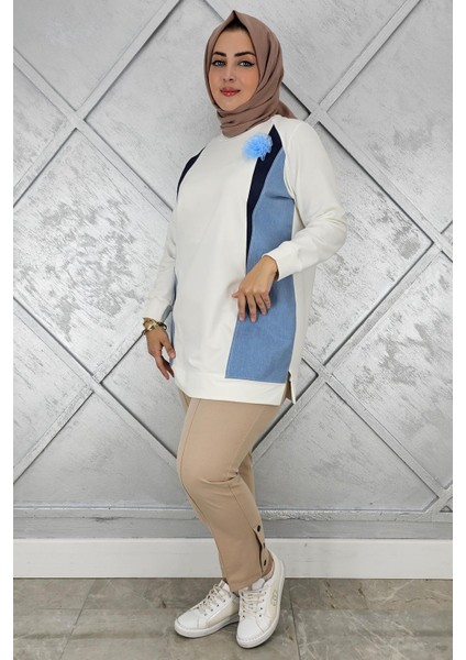 Kadın Kombinli Tül Çiçek Detaylı Tesettür Tunik