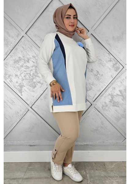 Kadın Kombinli Tül Çiçek Detaylı Tesettür Tunik modelleri