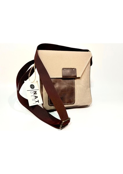 Natderi Hakiki Deri ve Kanvas Omuz Çantası | 20X21 cm | Ayarlanabilir Askılı, Ön Cepli Unisex Günlük Çanta modelleri