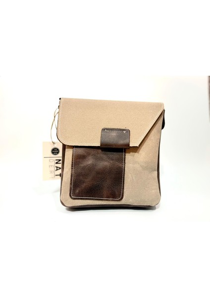 Natderi Hakiki Deri ve Kanvas Omuz Çantası | 20X21 cm | Ayarlanabilir Askılı, Ön Cepli Unisex Günlük Çanta fırsatları