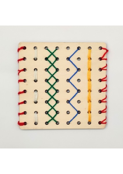 Ahşap Montessori Dikiş Seti | Çocuklar Için Eğitici Oyuncak | Iğne, Iplik ve Delikli Tahta ile Dikiş Öğrenme