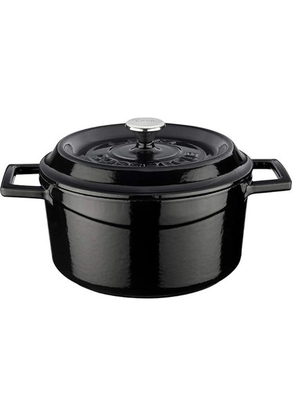 Metal Döküm Yuvarlak Tencere, 20 Cm, Siyah