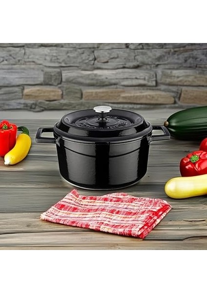 Metal Döküm Yuvarlak Tencere, 20 Cm, Siyah indirimleri