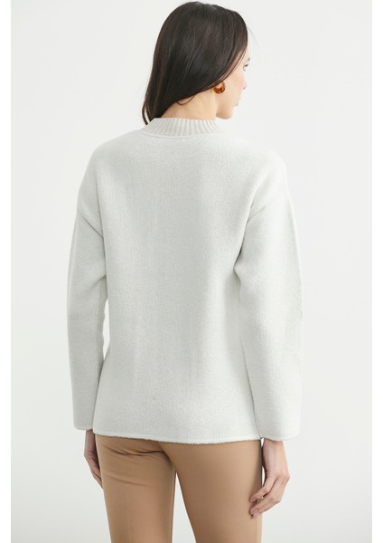 Fermuarlı Cep Detaylı Yünlü Triko Ceket - Kemik indirimleri