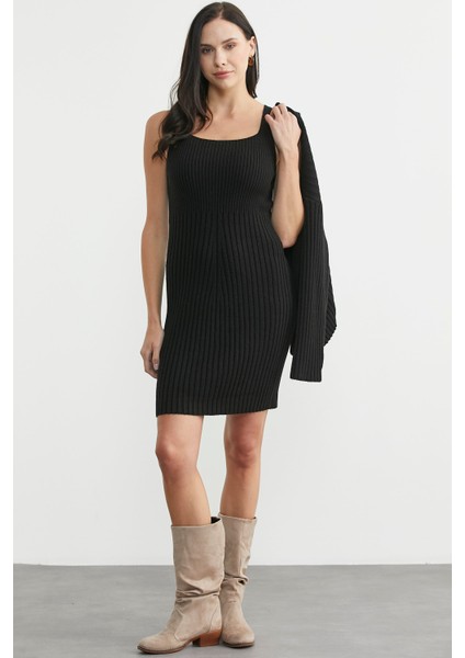 Ikili Elbise Hırka Triko Takım - Siyah modelleri