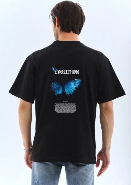 Unisex Bisiklet Yaka Baskılı Oversize T-Shirt - Siyah fiyatları