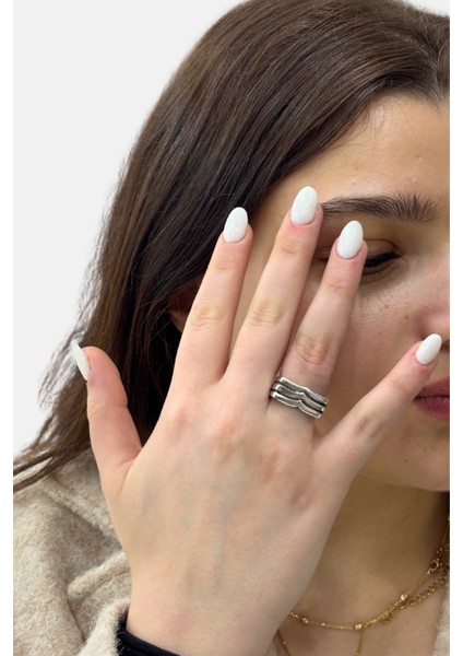 Vira Kare Modern Tasarım Gümüş Kadın Yüzük modelleri