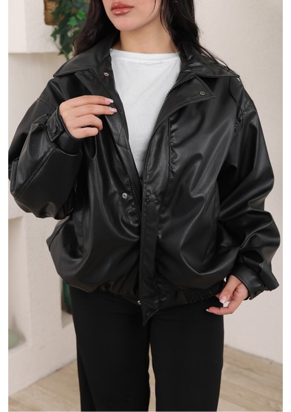 Oversize Vintage Bomber Deri Ceket