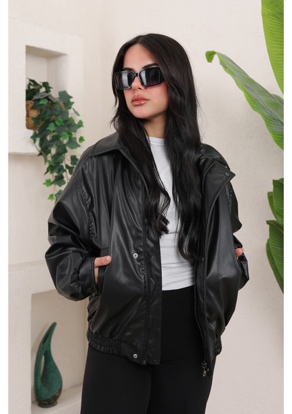 Oversize Vintage Bomber Deri Ceket fırsatları