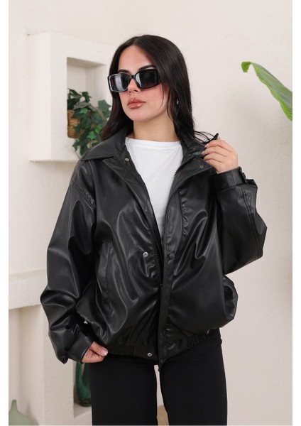 Oversize Vintage Bomber Deri Ceket