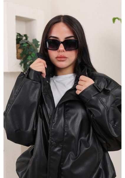 Oversize Vintage Bomber Deri Ceket