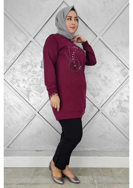 Kadın Dikme Çiçek ve Taş Detaylı Tesettür Tunik fiyatları