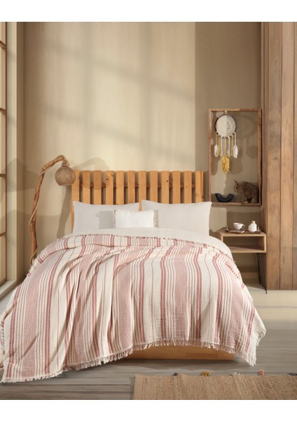 Çizgili, Çift Kişilik 4 Kat Müslin Yatak Örtüsü, Koltuk Örtüsü, Battaniye, Tv Battaniyesi